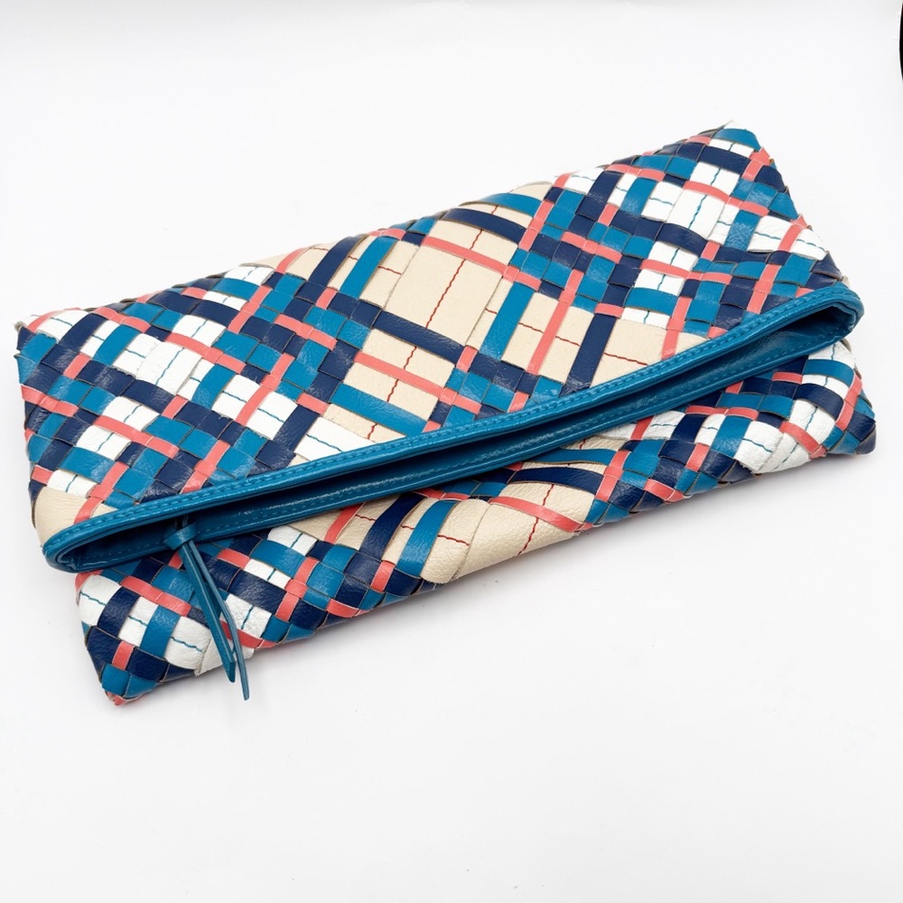 London Fog Fun Colorful Woven Leather Clutch Bag Blue